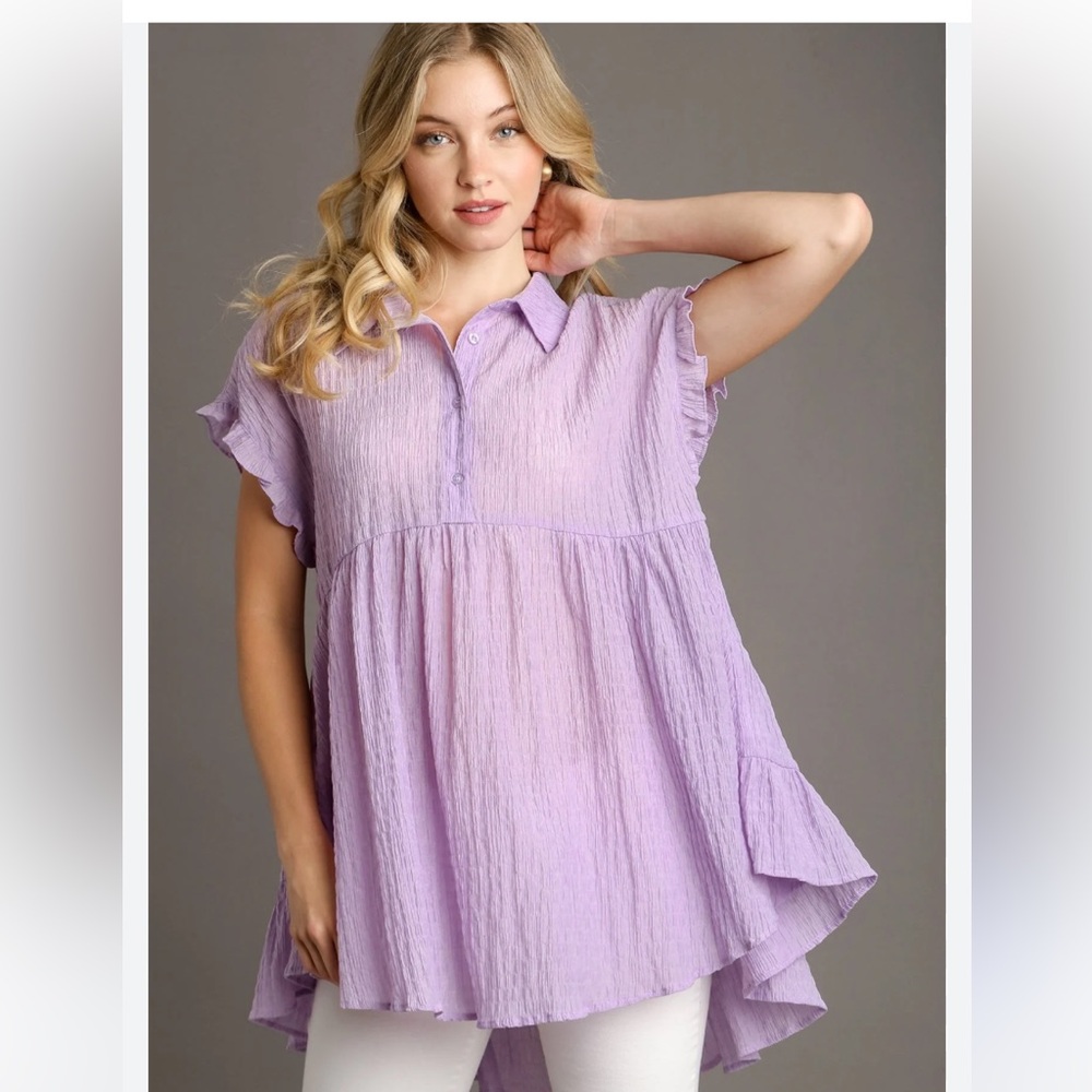 NWT Umgee baby doll crinkle lavender short sleeve tunic sz s